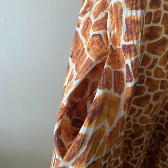 Handmade Plus Size Double Guaze Cotton Giraffe Print Inseam Pockets Dress - Picture 8 of 16